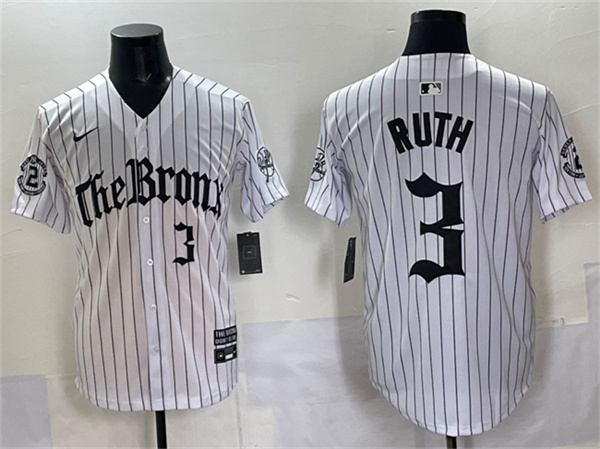 New York Yankees #3 Babe Ruth White Pinstripe 'Gothic Legacy Edition' Vapor Premier Limited Stitched Baseball Jersey