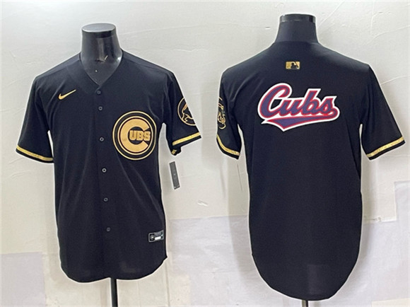 Chicago Cubs Team Big Logo Black Gold Limited Stitched Baseball Jersey
