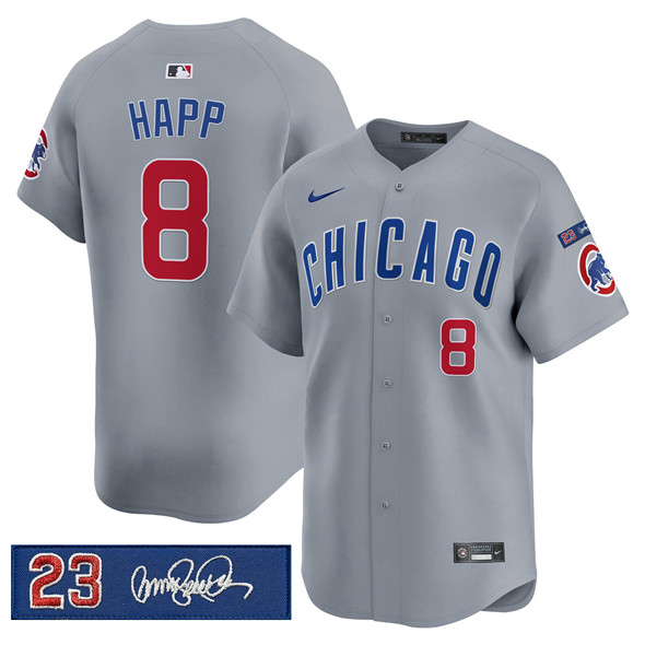 Chicago Cubs #8 lan Happ Gray 'Ryne Sandberg Tribute' Vapor Limited V3 Stitched Baseball Jersey