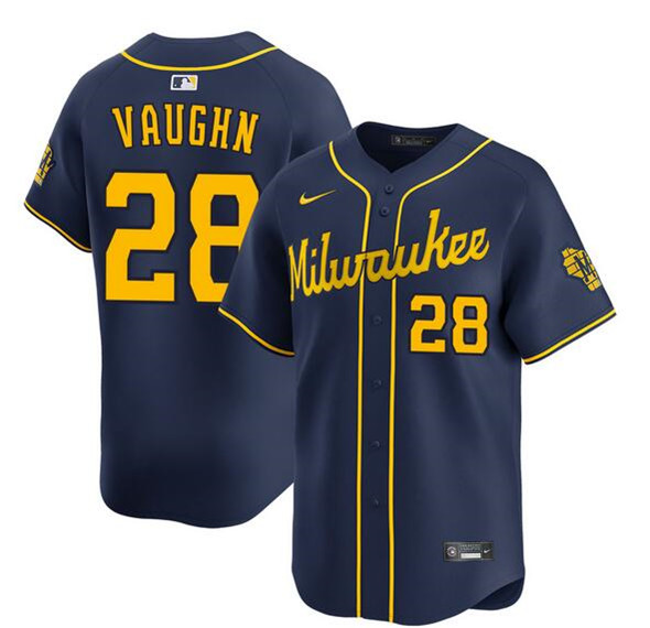 Milwaukee Brewers #28 Andrew Vaughn Navy Alternate Limited Stitched Baseball Jersey