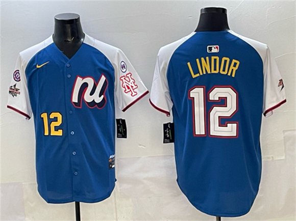 National League #12 Francisco Lindor Blue Alternate 2025 All-Star With Patch Edition Limited Stitched Baseball Jersey