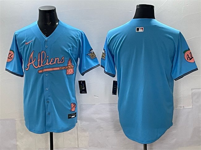 Atlanta Braves Blank Blue 2024 Atliens & Peach With Outkast Patch Vapor Limited Stitched Baseball Jersey