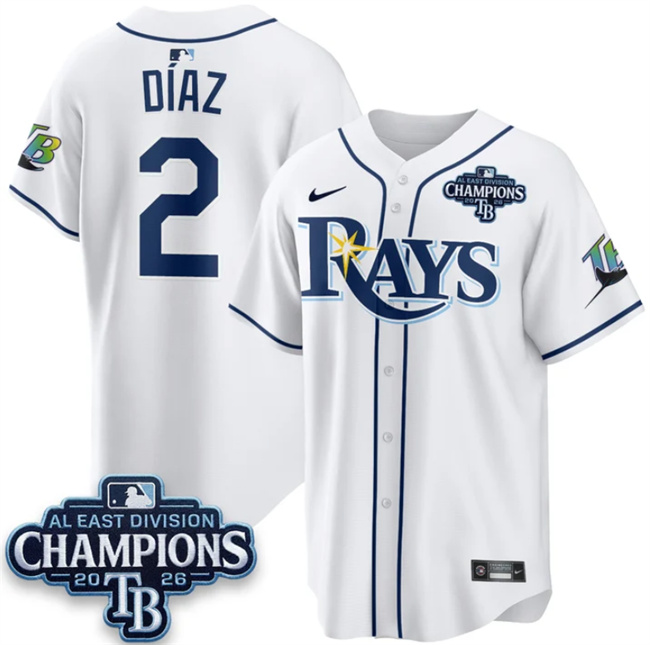 Tampa Bay Rays #2 Yandy Diaz White 2026 AL East Champions Patch Limited Stitched Baseball Jersey