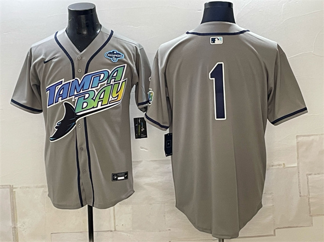 Tampa Bay Rays #1 Gray 2026 AL East Champions Patch Vapor Limited Stitched Baseball Jersey