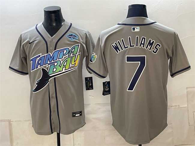 Tampa Bay Rays #7 Carson Williams Gray 2026 AL East Champions Patch Vapor Limited Stitched Baseball Jersey