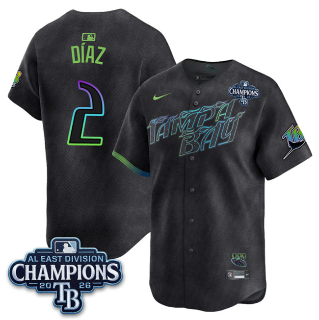 Tampa Bay Rays #2 Yandy Diaz Charcoal 2026 AL East Champions Patch City Connect Limited Stitched Baseball Jersey