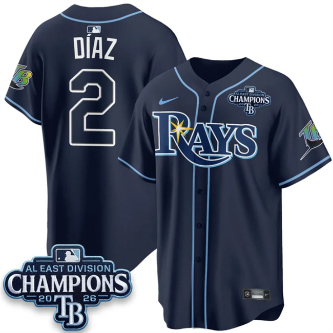 Tampa Bay Rays #2 Yandy Diaz Navy 2026 AL East Champions Patch Limited Stitched Baseball Jersey