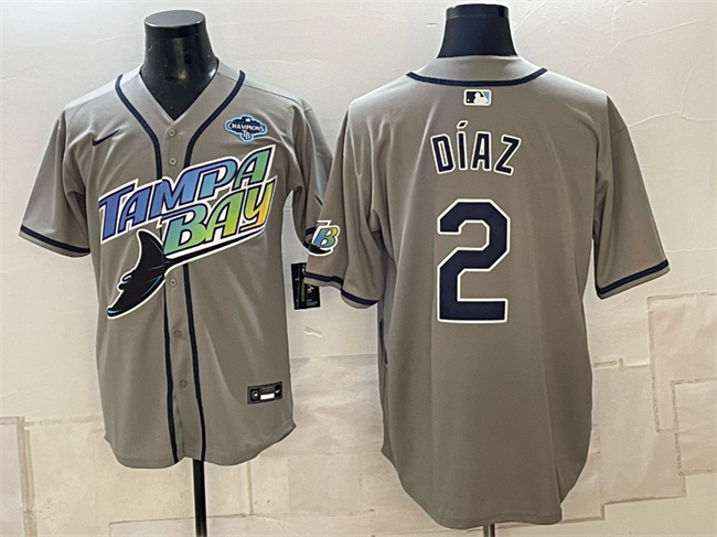 Tampa Bay Rays #2 Yandy Diaz Gray 2026 AL East Champions Patch Vapor Limited Stitched Baseball Jersey