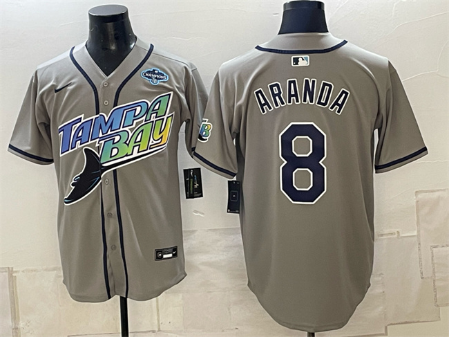 Tampa Bay Rays #8 Jonathan Aranda Gray 2026 AL East Champions Patch Vapor Limited Stitched Baseball Jersey