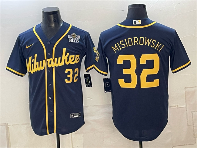 Milwaukee Brewers #32 Jacob Misiorowski Navy 2026 NLCS Patch Stitched Baseball Jersey Milwaukee Brewers #32 Jacob Misiorowski Navy 2026 NLCS Patch Stitched Baseball Jersey