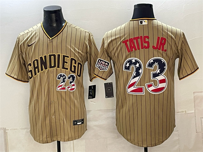 San Diego Padres #23 Fernando Tatis Jr. Tan USA 250 Fourth of July Home Stitched Baseball Jersey
