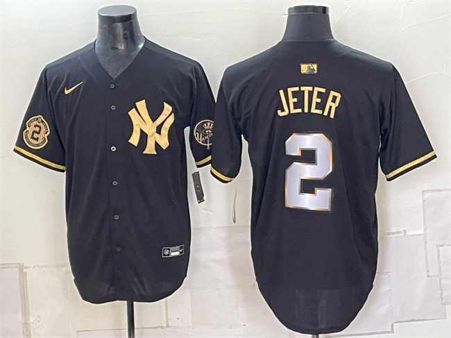 New York Yankees #2 Derek Jeter Black Gold With Patch Limited Stitched Baseball Jersey