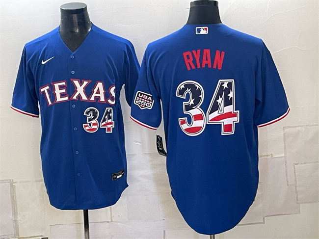 Texas Rangers #34 Nolan Ryan Royal 2026 USA 250 Fourth of July Home Stitched Baseball Jersey