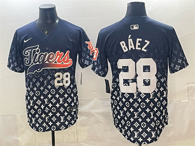 Detroit Tigers #28 Javier B??ez Navy With Patch Vapor Premier Limited Stitched Baseball Jersey