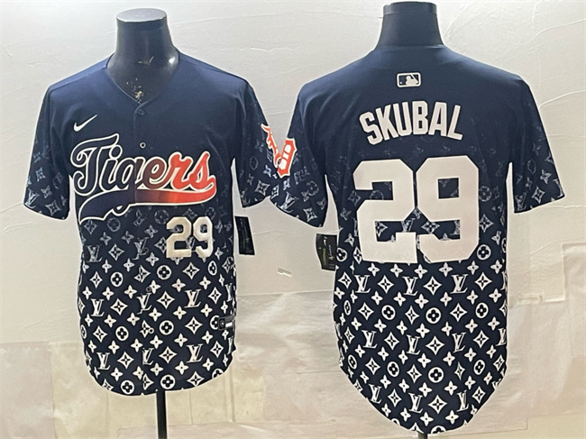 Detroit Tigers #29 Tarik Skubal Navy With Patch Vapor Premier Limited Stitched Baseball Jersey
