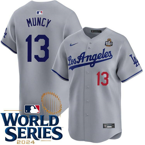 Los Angeles Dodgers #13 Max Muncy Gray 2024 World Series Patch Limited Stitched Baseball Jersey