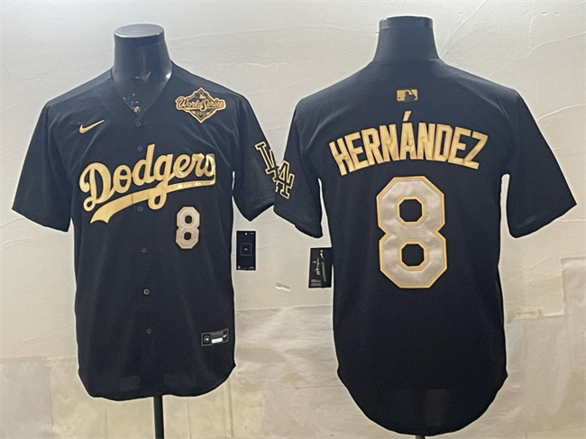 Los Angeles Dodgers #8 Enrique Hern??ndez Black Gold 2025 World Series Patch Limited Stitched Baseball Jersey