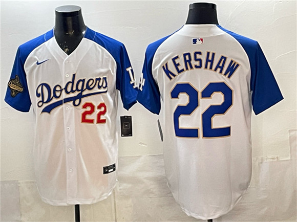 Los Angeles Dodgers #22 Clayton Kershaw White Royal 2025 World Series Champions Patch Limited Stitched Baseball Jersey