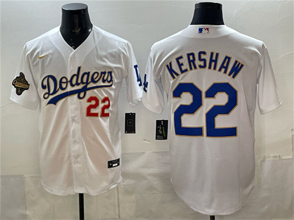 Los Angeles Dodgers #22 Clayton Kershaw White 2025 World Series Champions Patch Stitched Baseball Jersey