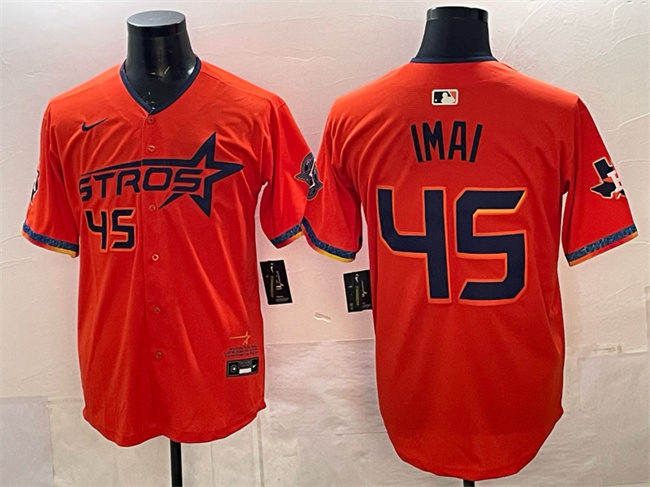 Houston Astros #45 Tatsuya Imai Orange 2025 City Connect With Texas Patch Limited Stitched Baseball Jersey