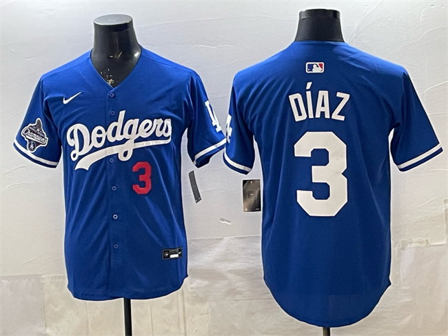 Los Angeles Dodgers #3 Edwin D??az Royal With 2025 World Series Champions Patch Limited Stitched Baseball Jersey