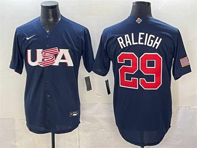 USA Baseball #29 Cal Raleigh Navy World Baseball Classic Stitched Jersey USA Baseball #29 Cal Raleigh Navy World Baseball Classic Stitched Jersey