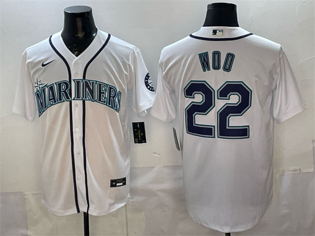 Seattle Mariners #22 Bryan Woo White Cool Base Stitched Baseball Jersey
