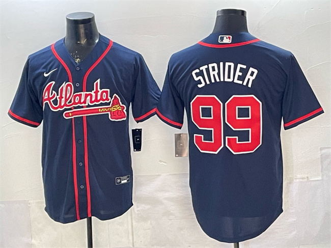 Atlanta Braves #99 Spencer Strider Navy Cool Base Stitched Baseball Jersey