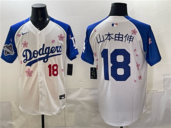 Los Angeles Dodgers #18 ??????? White Royal 2025 World Series Champions Patch Tokyo Series Limited Stitched Baseball Jersey Los Angeles Dodgers #18 ??????? White Royal 2025 World Series Champions Patch Tokyo Series Limited Stitched Baseball Jersey