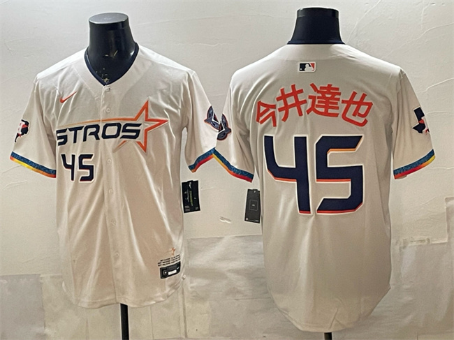 Houston Astros #45 ?????_? Cream 2025 City Connect With Texas Patch Limited Stitched Baseball Jersey