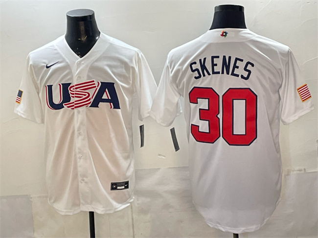 USA Baseball #30 Paul Skenes White World Baseball Classic Stitched Jersey USA Baseball #30 Paul Skenes White World Baseball Classic Stitched Jersey