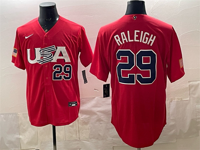 USA Baseball #29 Cal Raleigh 2023 Red World Baseball Classic Stitched Jersey USA Baseball #29 Cal Raleigh 2023 Red World Baseball Classic Stitched Jersey