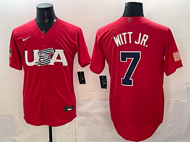USA Baseball #7 Bobby Witt Jr. Red World Baseball Classic Stitched Jersey USA Baseball #7 Bobby Witt Jr. Red World Baseball Classic Stitched Jersey