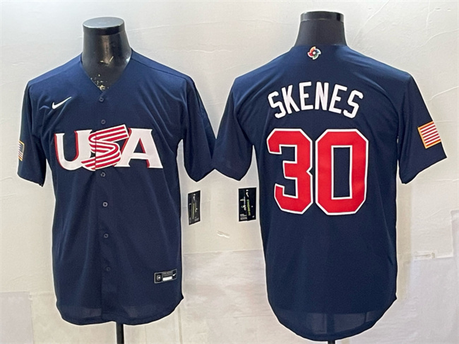 USA Baseball #30 Paul Skenes Navy World Baseball Classic Stitched Jersey USA Baseball #30 Paul Skenes Navy World Baseball Classic Stitched Jersey