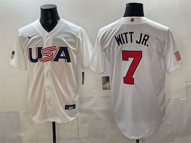 USA Baseball #7 Bobby Witt Jr. White World Baseball Classic Stitched Jersey USA Baseball #7 Bobby Witt Jr. White World Baseball Classic Stitched Jersey