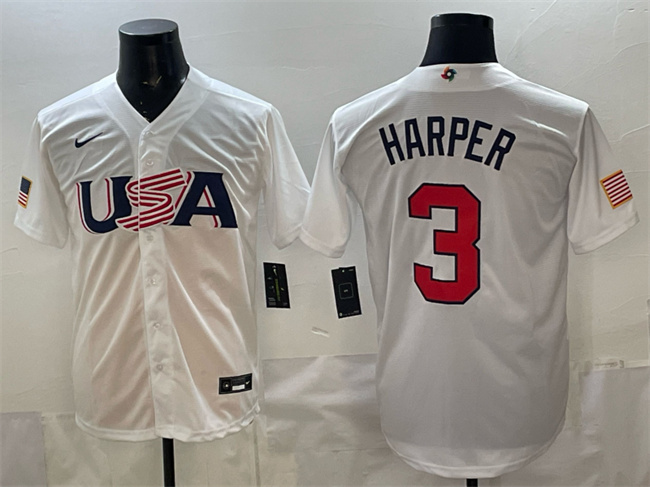 USA Baseball #3 Bryce Harper White World Baseball Classic Stitched Jersey USA Baseball #3 Bryce Harper White World Baseball Classic Stitched Jersey