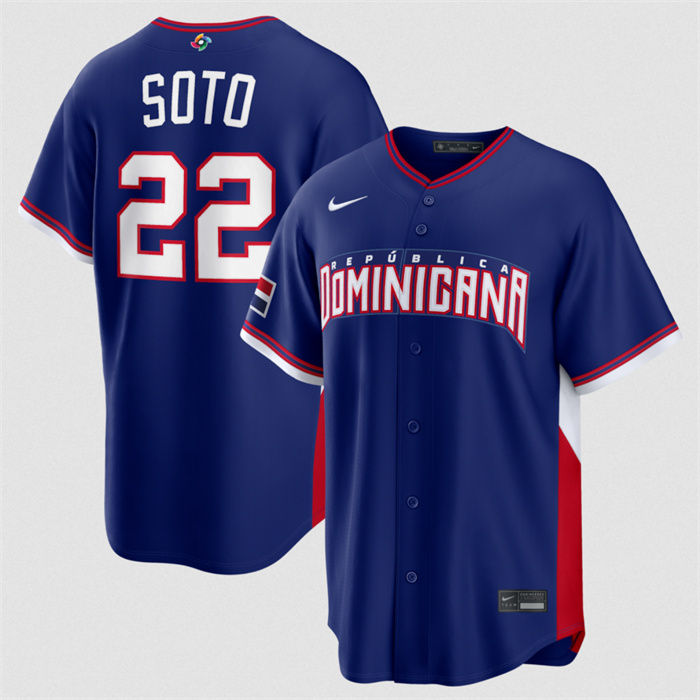 Dominican Republic Baseball #22 Juan Soto Navy 2026 World Baseball Classic Road Stadium Stitched Jersey