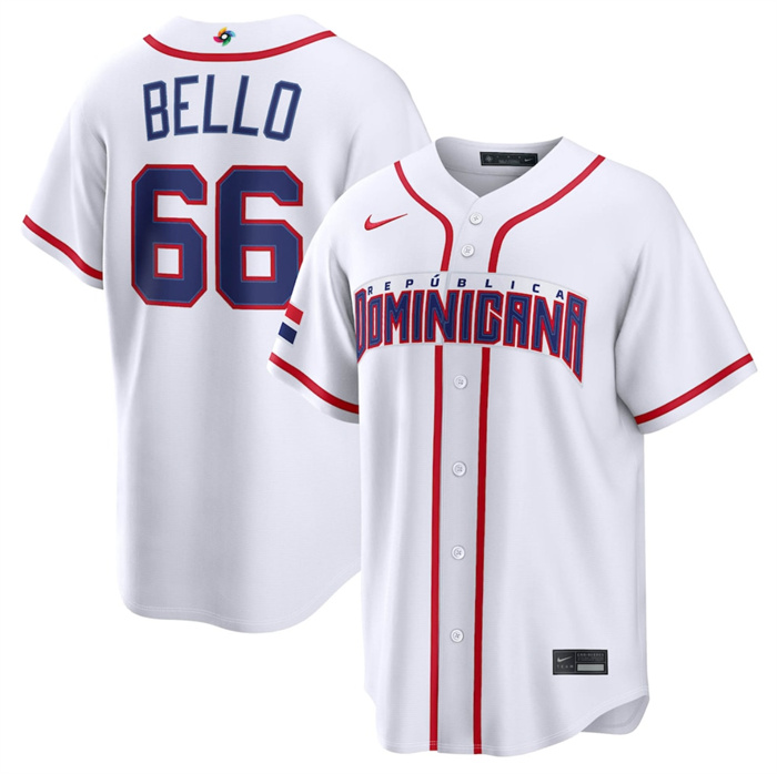 Dominican Republic Baseball #66 Brayan Bello White 2026 World Baseball Classic Home Stadium Stitched Jersey