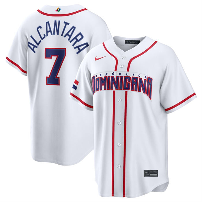 Dominican Republic Baseball #7 Sandy Alcantara White 2026 World Baseball Classic Home Stadium Stitched Jersey