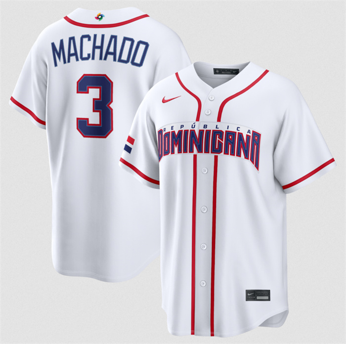 Dominican Republic Baseball #3 Manny Machado White 2026 World Baseball Classic Home Stadium Stitched Jersey