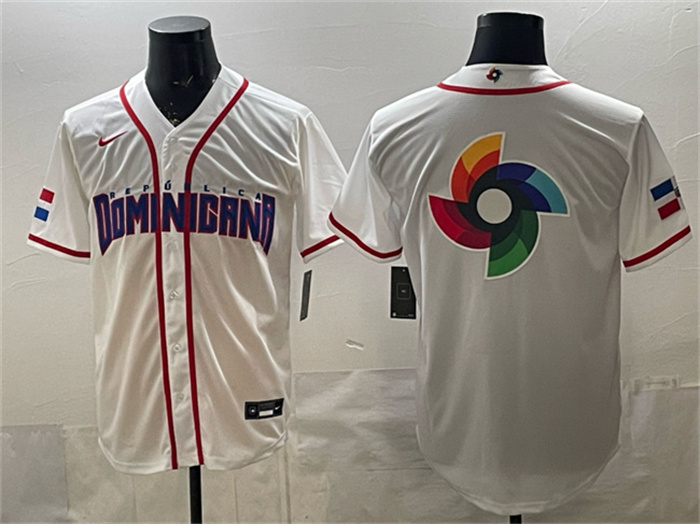 Dominican Republic Baseball Team Big Logo White 2026 World Baseball Classic Home Stadium Stitched Jersey