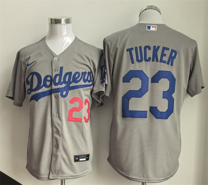 Los Angeles Dodgers #23 Kyle Tucker Grey Cool Base Limited Stitched Baseball Jersey Los Angeles Dodgers #23 Kyle Tucker Grey Cool Base Limited Stitched Baseball Jersey