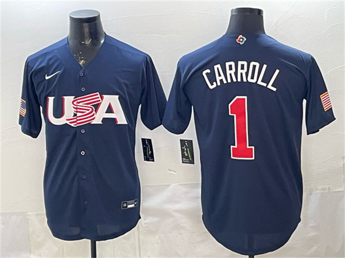 USA Baseball #1 Corbin Carroll Navy World Baseball Classic Stitched Jersey