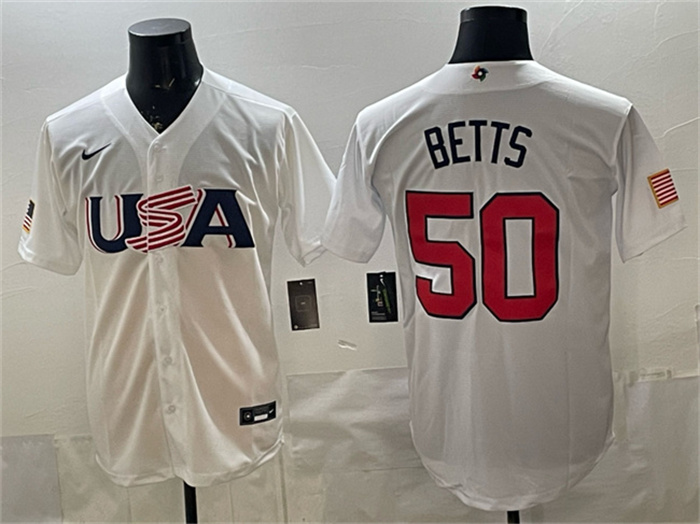 USA Baseball #50 Mookie Betts White World Baseball Classic Stitched Jersey USA Baseball #50 Mookie Betts White World Baseball Classic Stitched Jersey