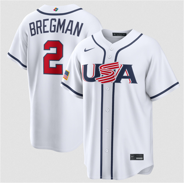 USA Baseball #2 Alex Bregman White 2026 World Baseball Classic Home Stadium Stitched Jersey