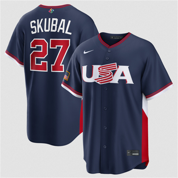 USA Baseball #27 Tarik Skubal Navy 2026 World Baseball Classic Road Stadium Stitched Jersey USA Baseball #27 Tarik Skubal Navy 2026 World Baseball Classic Road Stadium Stitched Jersey