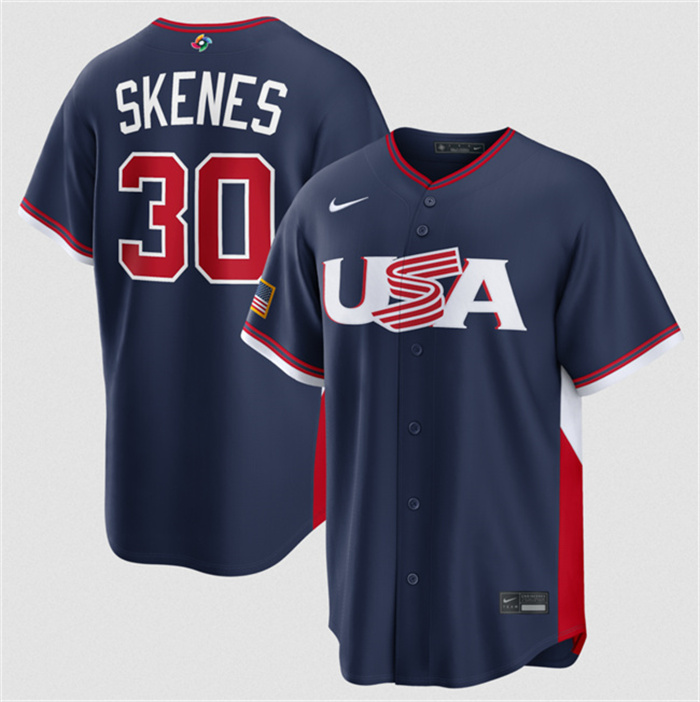 USA Baseball #30 Paul Skenes Navy 2026 World Baseball Classic Road Stadium Stitched Jersey USA Baseball #30 Paul Skenes Navy 2026 World Baseball Classic Road Stadium Stitched Jersey