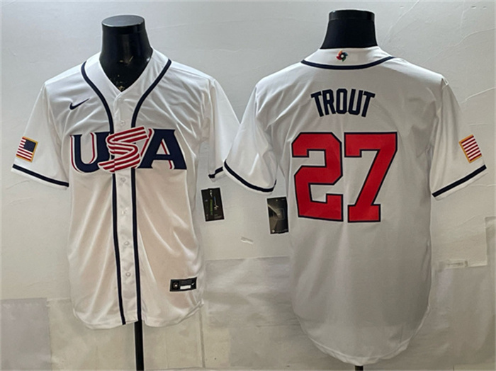 USA Baseball #27 Mike Trout White 2026 World Baseball Classic Home Stadium Stitched Jersey USA Baseball #27 Mike Trout White 2026 World Baseball Classic Home Stadium Stitched Jersey