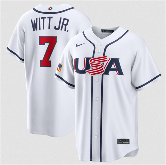 USA Baseball #7 Bobby Witt Jr. White 2026 World Baseball Classic Home Stadium Stitched Jersey USA Baseball #7 Bobby Witt Jr. White 2026 World Baseball Classic Home Stadium Stitched Jersey