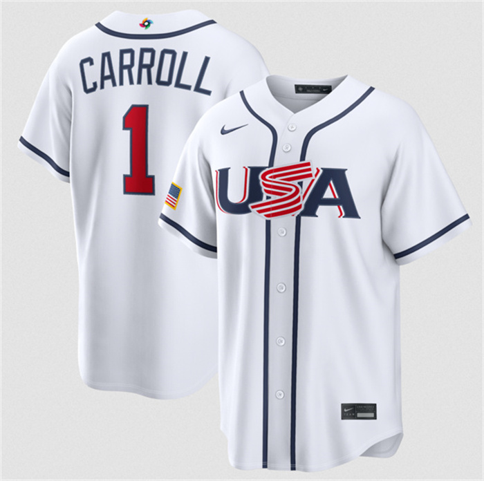 USA Baseball #1 Corbin Carroll White 2026 World Baseball Classic Home Stadium Stitched Jersey
